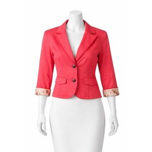 Anthropologie Nick & Mo Coral Pink Cropped Blazer Floral Lining XL